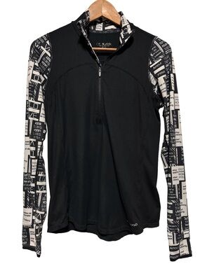 SUGOI Athleisure Graphic Sleeve Zip Mock Neck Thumbhole Top